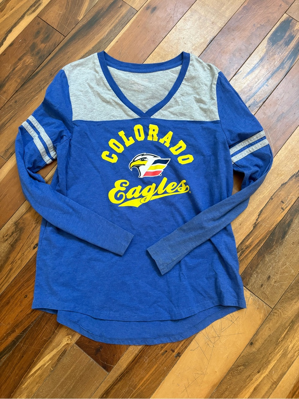 Colorado Eagles Girls' Blue & Gray Long-Sleeve V-Neck Tee - Team Logo